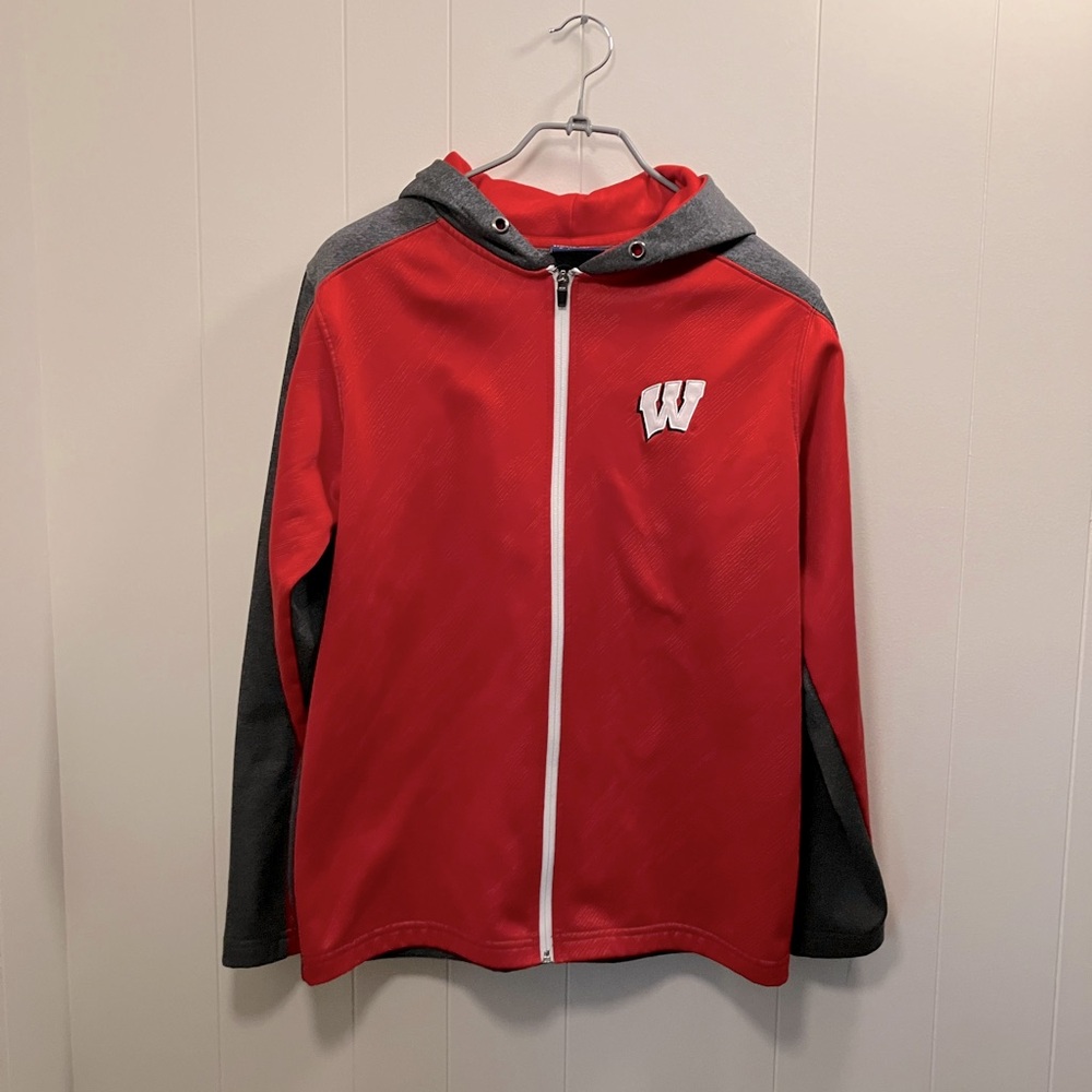 Wisconsin Badgers Mens Small Red Grey Hooded Full zip sweatshirt UW
